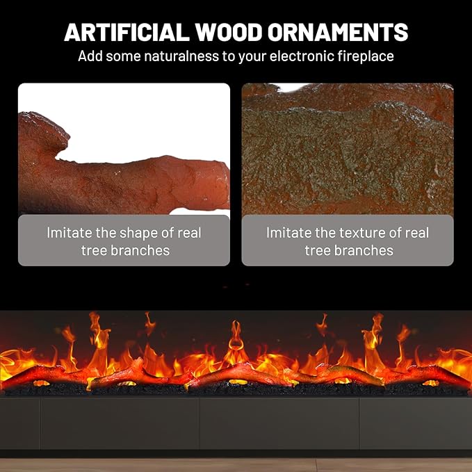 Electric Fireplace Wall Fireplace Recessed 3 Log Flame Colors Electric Fireplace Synthetic Resin Decoration Transparent Logs Flame for 50 inch Indoor Electric Fireplaces 5 Pieces