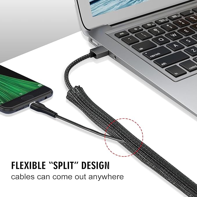 Moxita 10ft x 1 inch Cable Sleeve Split Wire Loom Tubing for Power, Audio, USB, Cord Management for TV, Computer, Protects from Pets Chewing, Black