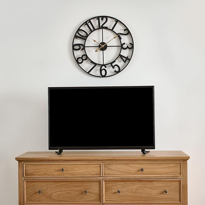 Alarmore Wall Clock, 14 in Small Wall Clocks Battery Operated, Vintage Retro Mid Century Decorative Metal Clock Silent Non Ticking for Living Room Decor-Black
