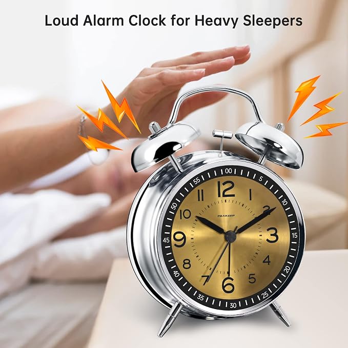 Peakeep Loud Alarm Clock for Heavy Sleepers Adults, Metal 4.5" Twin Bell - Image 2
