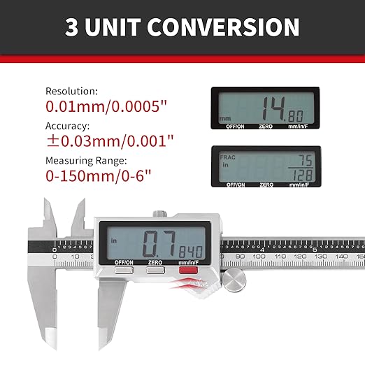 Unipec 12 Inch Digital Caliper, 150mm Calipers Measuring Tool with Stainless Steel, IP54 Splash Proof Protection Design