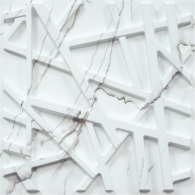 LEVOWAY 33 Pack 3D Wall Panels for Interior Wall Decor, 12''x12'' White Marble Accent Textured Wall Panels for Living Room, Gaming Room, TV Background, Cover 32 Sq.Ft
