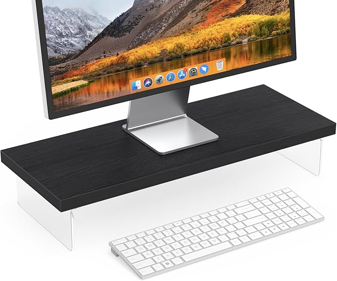 SSWOOD Monitor Stand Riser, Wood & Acrylic Computer Monitor Stand Desk Desktop Organizer Table for Home, Office Workspace, Laptop Riser, Printer, PC & TV Screen Riser