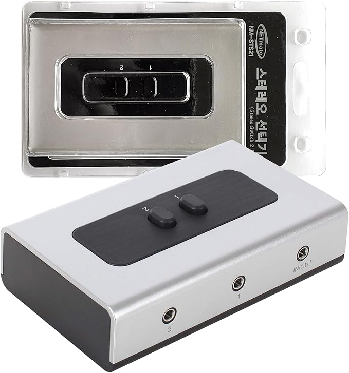 NETMATE 3-Port 3.5mm Stereo Audio Switch, 3.5mm+RCA Audio Switcher 2 Input 1 Output/Audio Splitter Bidirectional Audio Switch with Volume Control Switch Knob for Speaker Headphone