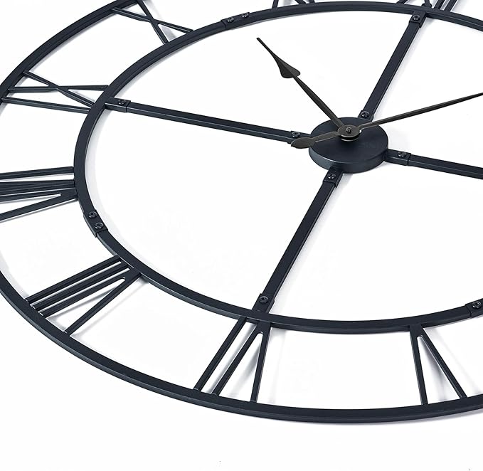 Ohweog Large Wall Clock for Living Room Decor – 32 Inch Silent Non-Ticking Modern Farmhouse Wall Clock, Oversized Decorative Metal Roman Numeral Clock, Black