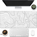 Eflxamz Desk Mat,White Topographic Contour Map Desk Pad,Topographic Contour Large Gaming Mouse Pad for Desk,Extended Big Computer Keyboard Mouse Pad with Non-Slip Base and Stitched Edge,35.4"x15.7"