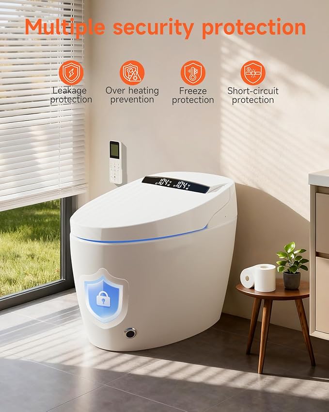 WANSID Smart Toilet,Advance Bidet with Heated Seat Smart with Bidet Built In,Tankless Toilet with Warm Water Sprayer and Dryer, Foot Sensor Operation,LED Display