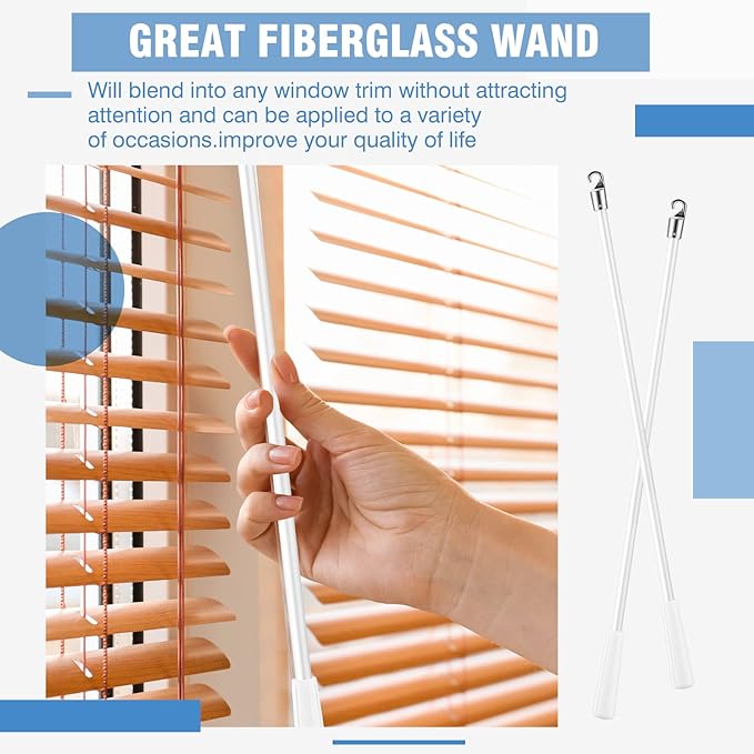 Bokon 2 Pieces White Fiberglass Blind Wand Vertical Blinds Stick Replacement with Hook and Handle for Window Opener Accessory(30 Inch)