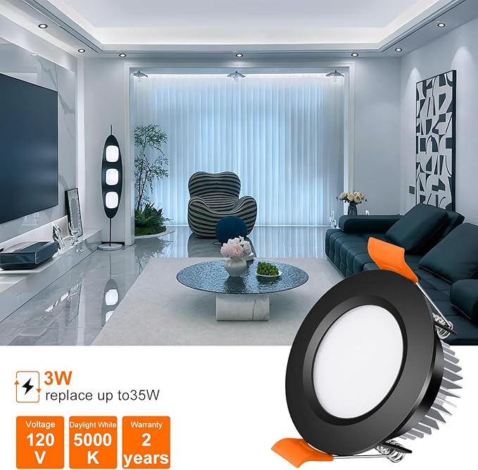 inShareplus 2 Inch LED Recessed Lighting, Black Downlight Dimmable 3W (35W Equivalent), 5000K Daylight White, CRI80, Recessed Light Fixtures with LED Driver (1 Pack)