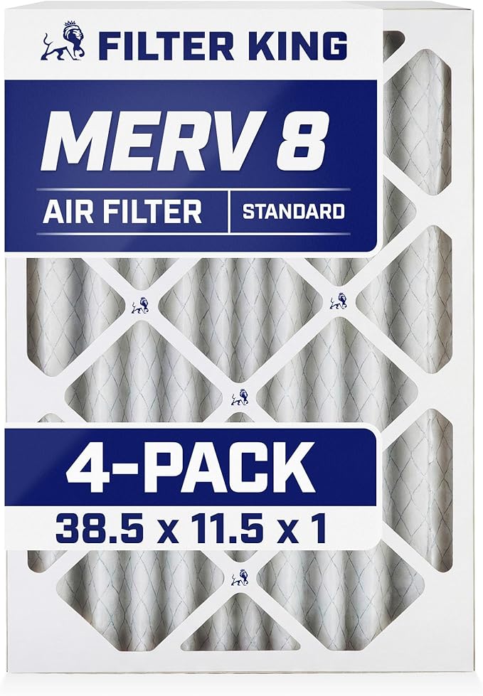 Filter King 38.5x11.5x1 Air Filter | 4-PACK | MERV 8 HVAC Pleated A/C Furnace Filters | MADE IN USA | Actual Size: 38.5 x 11.5 x .75"