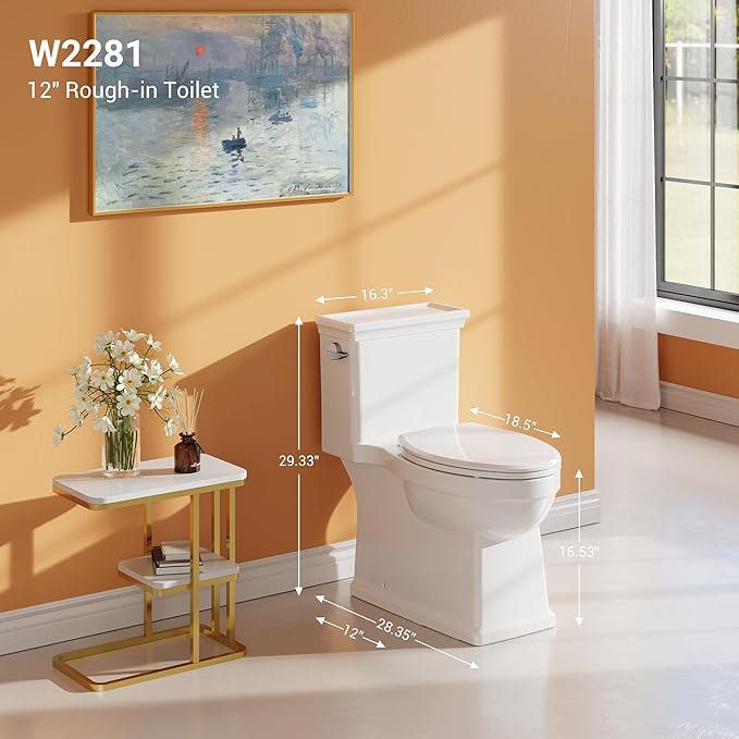 One-Piece Toilet with Classic Design, ADA Height, 1.28 GPF, Durable Ceramic Toilet for Bathroom, CUPC Certified