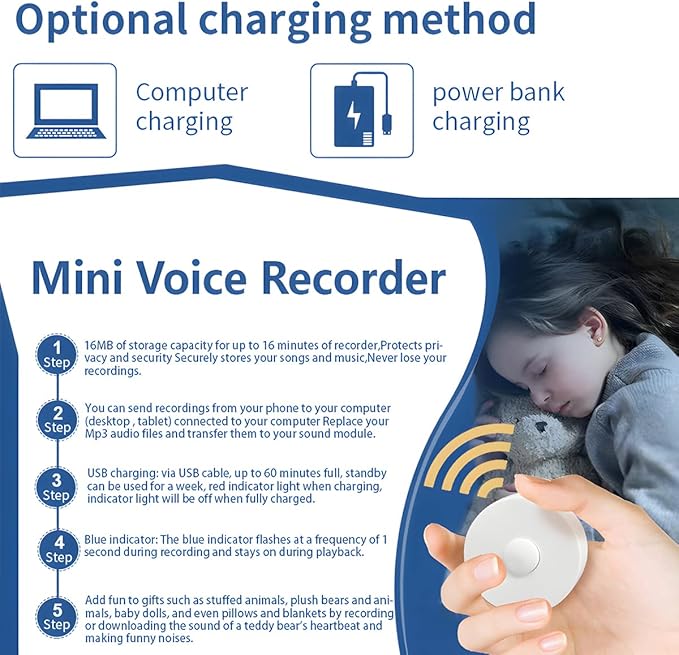 JRGKJCP 16 Minutes Voice Recorder, Record Custom Message for Crafts, Stuffed Bear, Baby Doll, and Pillow