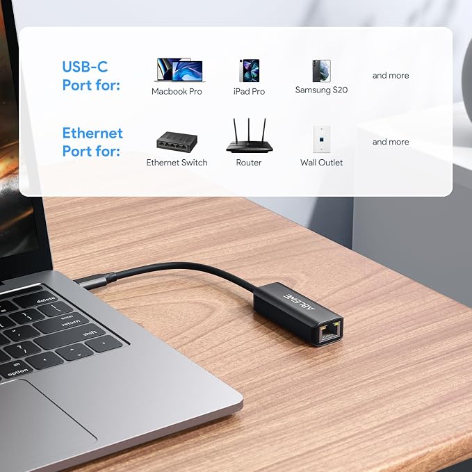 USB C to Ethernet Adapter, ABLEWE Type-C to RJ45 Gigabit Ethernet Dongle - Image 4