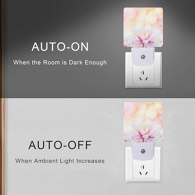 Smoaffly Pink Water Lily Lotus Night Light Plug-in LED Nightlights Auto Sensor Night Lamp Dusk-to-Dawn Lamp Home Decor for Nursery Children Girls Boys