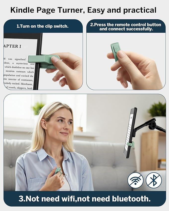 DATAFY Page Turner Ring for Kindle, Remote Control Paperwhite Oasis Scribe Kobo eReaders, Page Turner Clicker for Kindle iPhone ipad Tablets with Camera Video Record & Shutter Selfie Matcha Green