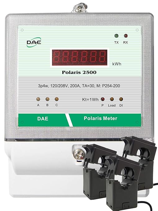 DAE P254-1000 KIT, UL 1000A kWh Meter 3 Phase 120-480V 50/60Hz RS485, 3 Split CTs (2", 2" Inner Dimension)