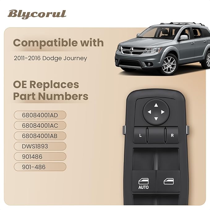 Blycorul Master Power Window Switch Driver Side Control Button Door Lock Replacement for 2011-2016 Dodge Journey Left Front Main Switch with 8+13 Pins Replaces#68084001AD, 68084001AC, 68084001AB
