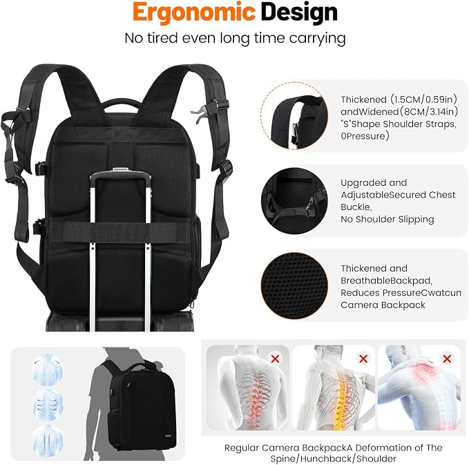 Cwatcun DSLR Camera Backpack，Large DSLR Camera Bag - Image 7