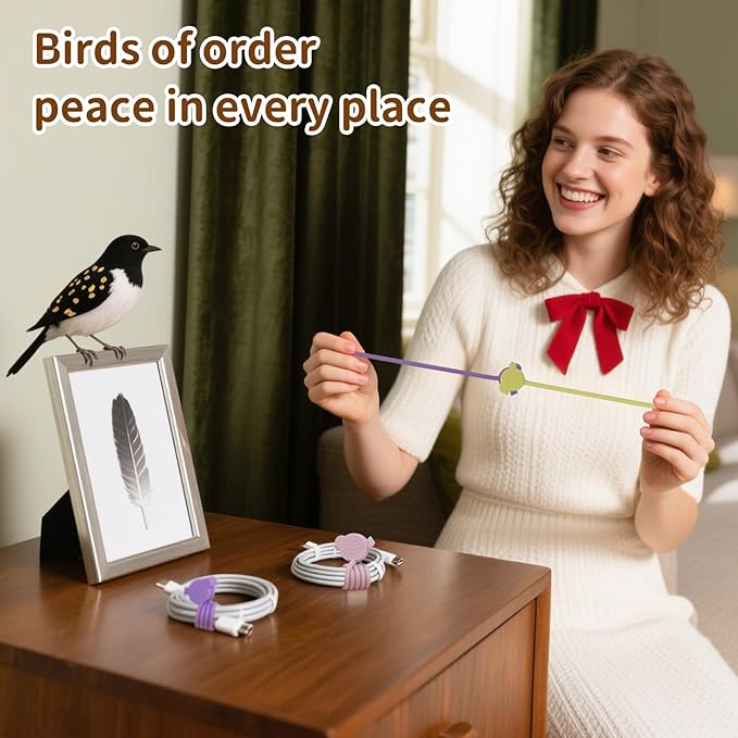 SOLIDATOR Playful Bird Magnetic Cable Ties – 24 Pack, Reusable Silicone Cord Organizers for Home & Office, Strong Magnetic Hold, Assorted Colors, Ideal for Cable Management & Gift Idea