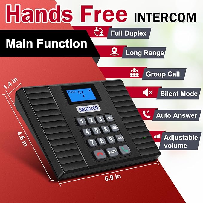 SANZUCO 60D Intercoms Wireless for Home, 18 Channel Home Intercom System Supports Two-Way Talk, 1400ft Full Duplex Intercom System for House/Office Hands-Free, Group Call, Clear Sound(3 Stations)