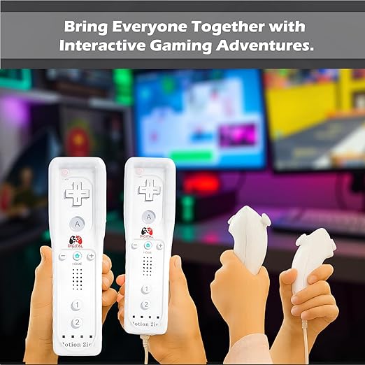 Digital Dynasty 2 Pack Motion Plus Wii Controller with Nunchuks - Wii Remote with Nunchuks Compatible with Nintendo Wii & Wii U (White)