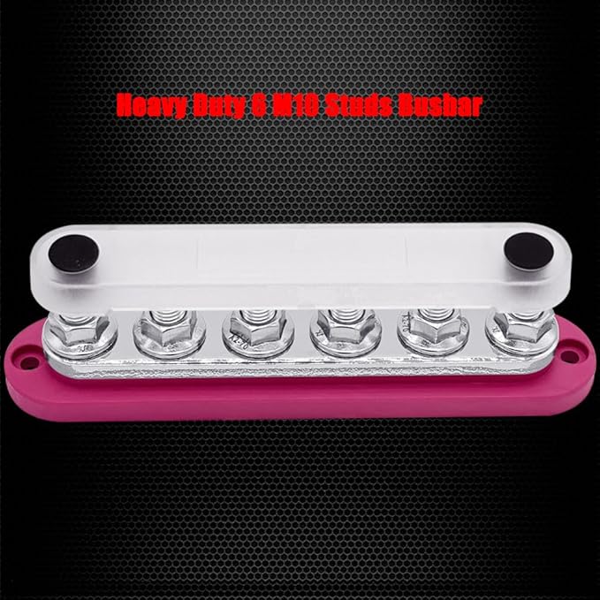 6 x M10 (3/8") Studs Power Distribution Block Bus Bar 12V, Ampper 7" HD 300A Marine BusBar Battery Distribution Block W/Cover for Car Boat Solar (Red)