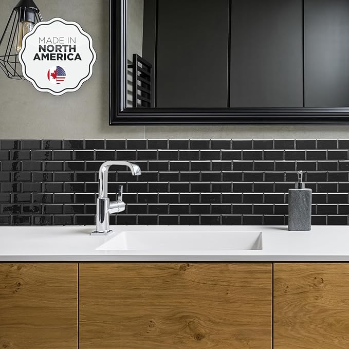 SMART TILES Peel and Stick Backsplash - 10 Sheets of 10.95" x 9.70" - 3D Adhesive Peel and Stick Tile Backsplash for Kitchen, Bathroom, Wall Tile, Subway Nero