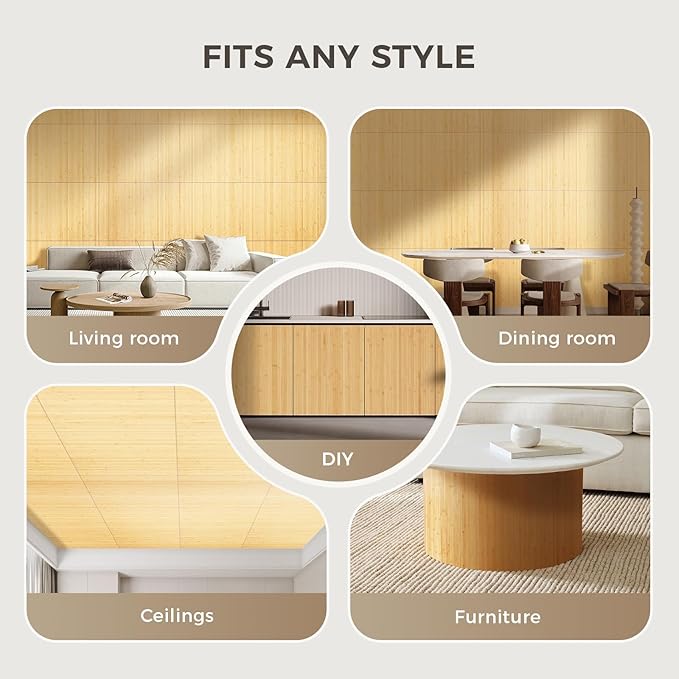 OUZUGIE 2 Pack 96x24 Inch Natural Bamboo Wall Panel – Carbonized Pole Wrap Paneling for Walls, Ceilings, Cabinets, Furniture – Ideal for Bedroom, Living Room & Office DIY Decor