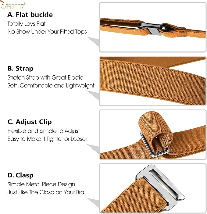 JASGOOD Women No Show Stretch Belt Elastic Web Strap Belt with Flat Buckle for Jeans Pants Dresses