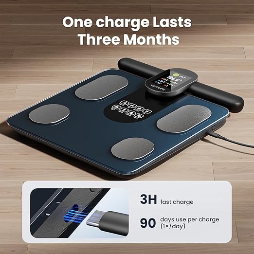 YINOLIFE Scale for Body Weight, 8 Electrode Smart Bathroom Scale with BMI Body Fat Muscle Mass 28 Full Body Composition, High Precision Digital Weight Scale with Handle Display, Rechargeable, 400 lbs