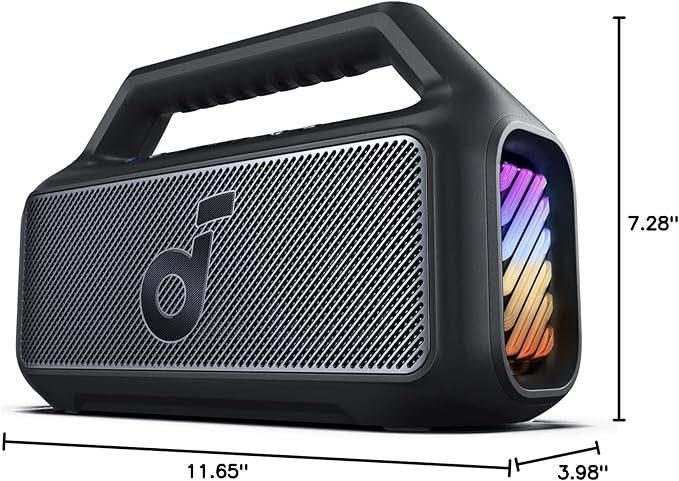 Soundcore Boom 2 by Anker, Outdoor Speaker, 80W, Subwoofer, BassUp 2.0, 24H Playtime, IPX7 Waterproof, Floatable, RGB Lights, USB-C, Custom EQ, Bluetooth 5.3, Portable for Camping and Beach - Black