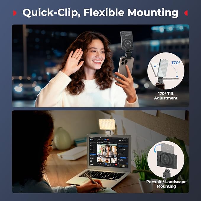 SmallRig M3 Magnetic Selfie Phone Light with Clip, 120 LEDs 2000mAh Rechargeable, 2700K-6500K, Portable Content Creators Light for Video Recording, for iPhone/Laptop/Camera/Webcam (Ink Blue) - 5505