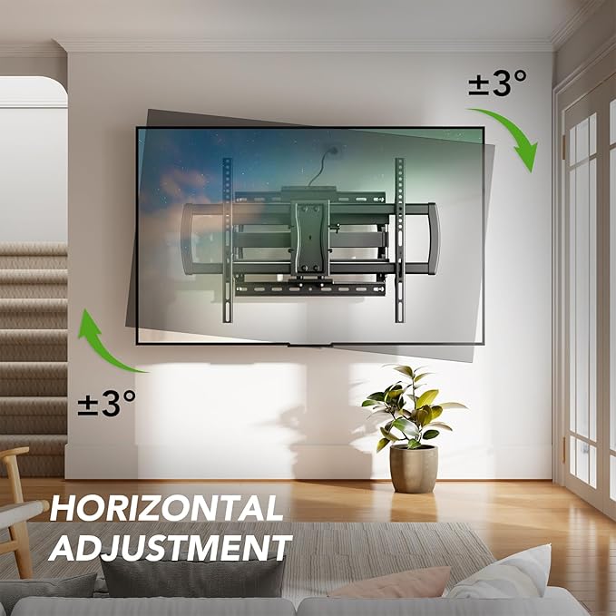 Full Motion TV Wall Mount Bracket with Power Outlet for Most 32-85 inch TV,TV Mount Dual Articulating Arms,Tilt/Swivel/Extension/Leveling,Fits 8” 12” 16" Studs,Max Vesa 600x400mm, Holds up to 132lbs