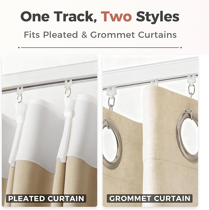 ChadMade Ceiling or Wall Mount Curtain Track Kit with Hooks, 3ft - 6ft Adjustable Length Drape Rail Set For Living Room Bedroom, Single Window Rods Work with Grommet and Pinch Pleated Curtain