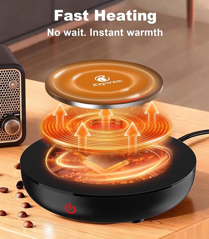 Kepwam Coffee Mug Warmer for Desk, 3-Temp Fast Heating Cup Warmer with 6H Auto Shut Off, LED Light & Smart Candle Warmer for All Beverages, Ideal Gifts for Women Men
