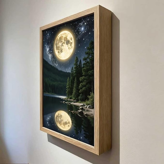 URVIP LED Glowing Photo Frame, 3D Starry-Sky Blue Moon Wall Art, 9x12 Inches Dimmable Light Up Light Painting for Bedroom, Unique Aesthetic Decor, Great Birthday Gift for Women Men