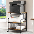 Arbuxzuy Large Printer Stand with Storage Shelf, 23.6" W x 18.9" D Printer Cart with Wheels, 3 Tier Mobile Printer Table for Home Office,Stands for Heat Press Scanner Fax (Brown)