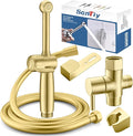 SonTiy Handheld Bidet Toilet Sprayer, Brass Cloth Diaper Sprayer Hand Held Bidet Attachment Jet Spray for Toilet with Backflow Preventer, 59" PVC Shower Hose and Shut Off Valve, Brushed Gold