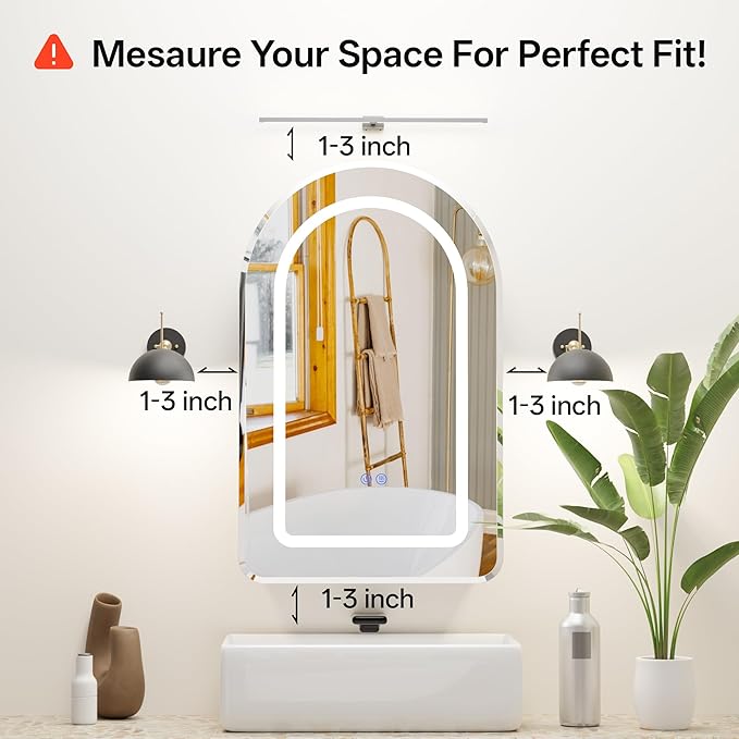 LED Arched Bathroom Medicine Cabinet with Mirror, No Assembly Needed, Recessed or Surface Mount Wall Storage Cabinet, Mirror Cabinet with Tissue Slot (Bevel-LED, 31.5" L x 19.7")