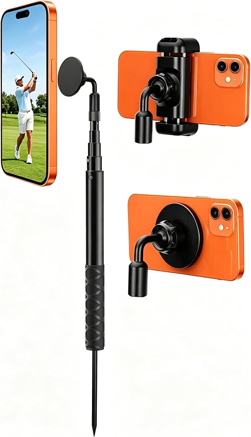 Golf Monopod Phone Stand with Ground Spike, Magnetic Phone Holder by Elsteia