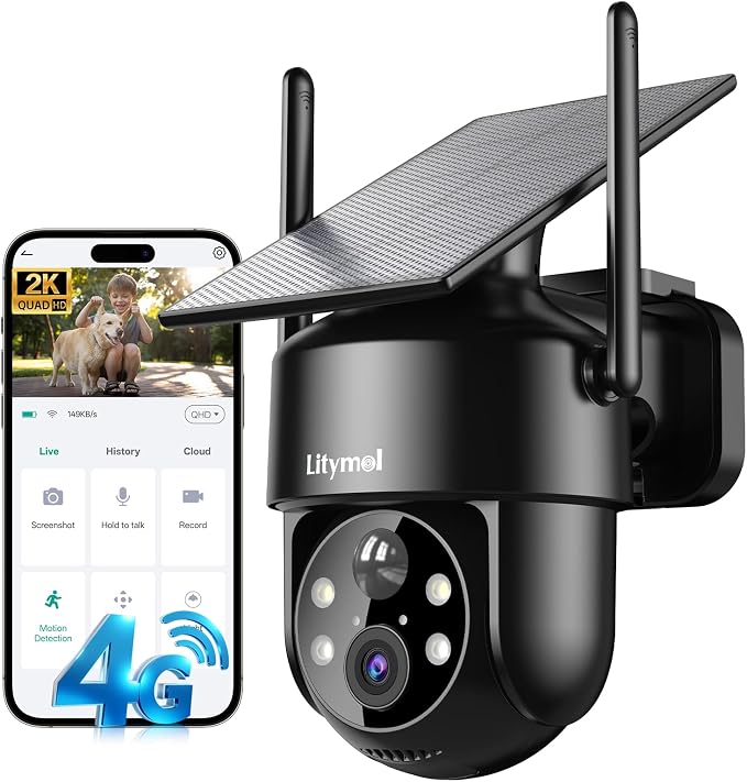 LITYMOL 4G LTE Cellular Solar Security Cameras Wireless Outdoor, No WiFi Cameras by Unknown