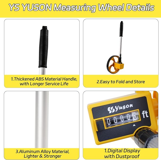 YS YUSON 6 Inch Measuring Wheel in Feet with Canvas Bag - Telescopic Folding Distance Roller Up to 10,000Ft, ±0.3% High Accuracy, Mechanical One-Key Reset for Construction, Landscaping & Surveying