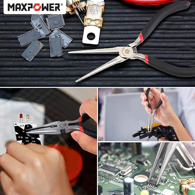 MAXPOWER Mini Jewelry Pliers Set - 8pc, Diagonal, End Cut, Bent, Combination, Flat, Needle, Round Nose (4.5-inch)