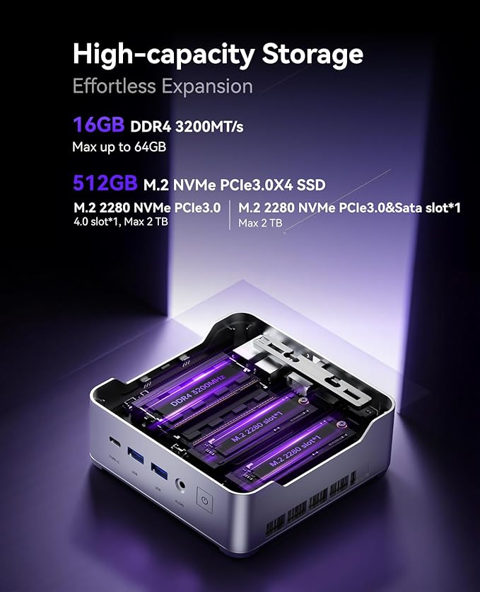 KAMRUI Pinova P2 Mini PC, Core i5-12600H (12C/16T, 4.5GHz), 16GB DDR4 512GB NVMe SSD Mini Computers, 18MB Smart Cache, 4K Triple Display(DP+HDMI+USB-C)/WiFi6/BT5.2 Micro PC for Home/Office/Business