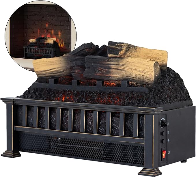 Country Living Electric Fireplace Logs, 20” LED Electric Fireplace Inserts with Infrared Heater, Electric Heater Heats up to 400 Sq. Ft., Remote Controlled Infrared Heaters for Indoor Use, Log Set