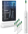 7AM2M Sonic Electric Toothbrush for Adults and Kids, with 8 Brush Heads and Travel Case,5 Modes with 2 Minutes Built in Smart Timer, One Charge Use for 90 Days, Rechargeable Toothbrushes(White)