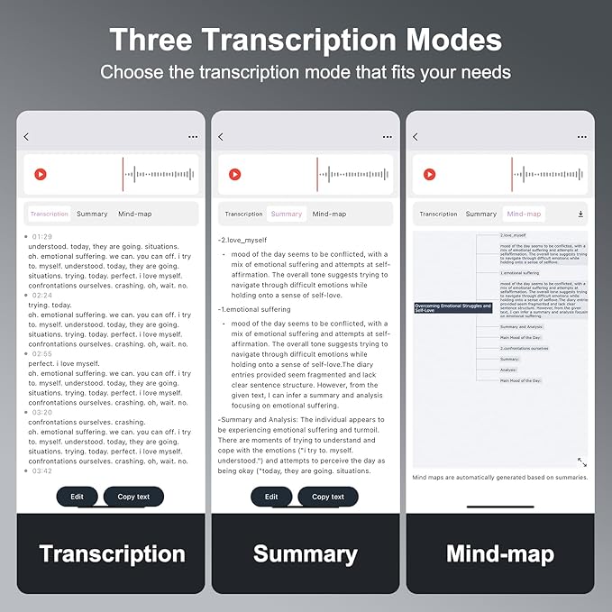 AI Voice Recorder,64GB Note Voice Recorder with Transcribe,Mind Mapping & AI Summary,Digital Voice Recorder with App,Audio Recorder for Lectures,Phone Calls,Meetings,Interviews Etc,Grey