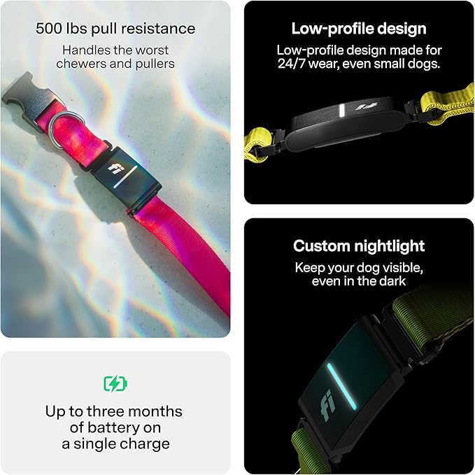 New Fi Series 3+ Smart Dog Tracker Collar [12 Month Membership Included] GPS Tracker for Dogs with Health & Behavior Monitoring, Escape Alerts, Waterproof, LED, Apple Watch Compatible -Yellow, X-Small