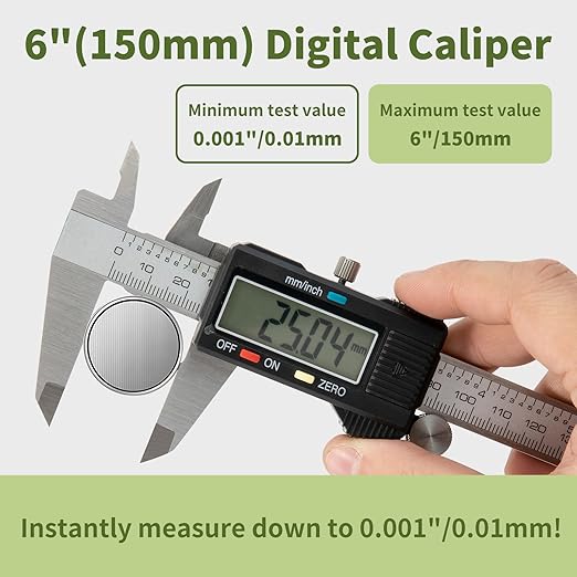 SCITOOLS Digital Caliper 0-6" Measuring Tool with Metal Ruler, Micrometer Caliper with Auto-Off Feature, Interchangeable Between inches and millimeters for DIY/Household and 3D Printing, Black