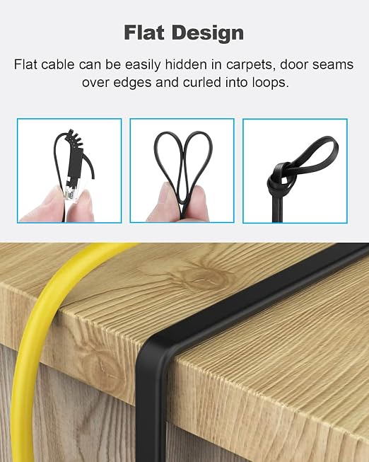 Yauhody CAT 6 Ethernet Cable 65ft Black, High Speed Solid Flat CAT6 Gigabit - Image 5